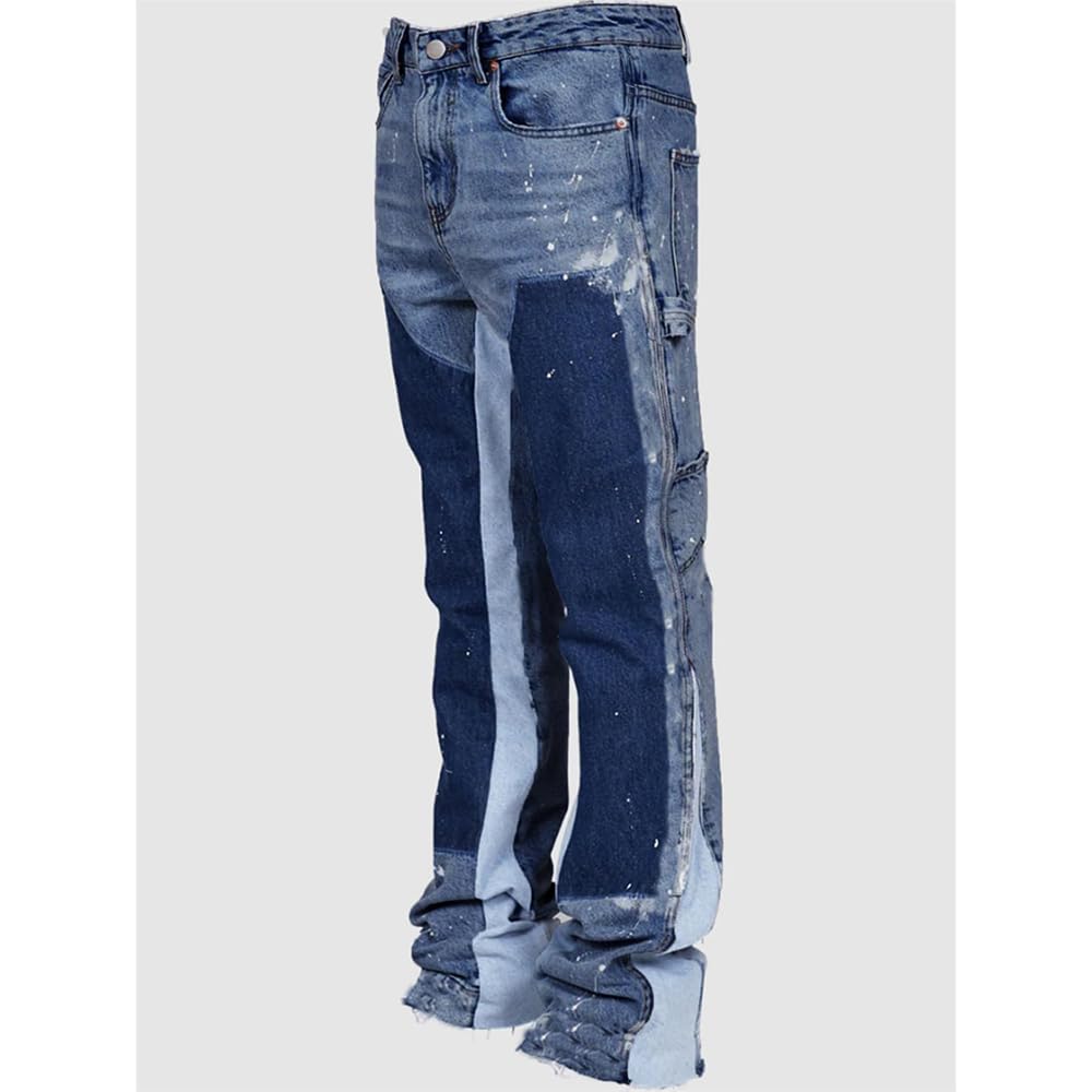 Herren Schlaghose Jeans - Vintage Flared Denim Hose mit Stacked Saum Streetwear Baggy Jeans gerades Bein Y2K Jeans Oversized BaggyJeans für Hip Hop Freizeit