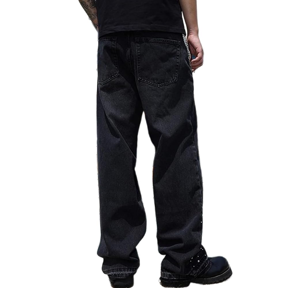 Herren Schlaghose Jeans - Vintage Flared Denim Hose mit Stacked Saum Streetwear Baggy Jeans gerades Bein Y2K Jeans Oversized BaggyJeans für Hip Hop Freizeit