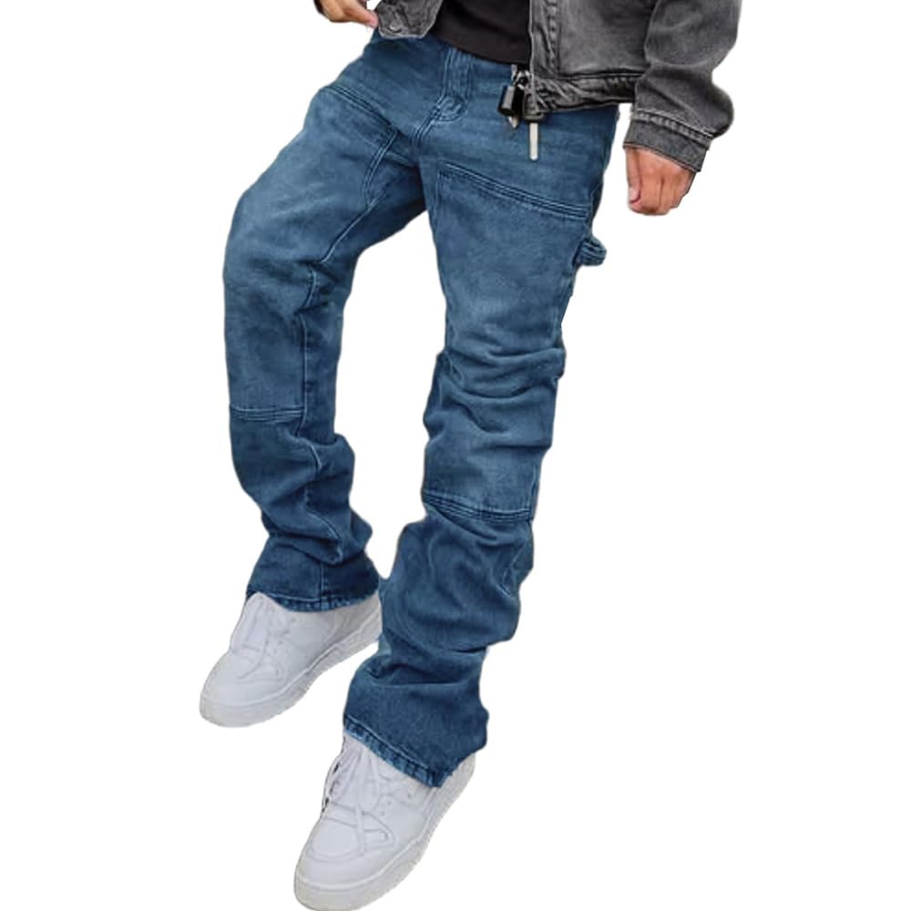 Herren Schlaghose Jeans - Vintage Flared Denim Hose mit Stacked Saum Streetwear Baggy Jeans gerades Bein Y2K Jeans Oversized BaggyJeans für Hip Hop Freizeit
