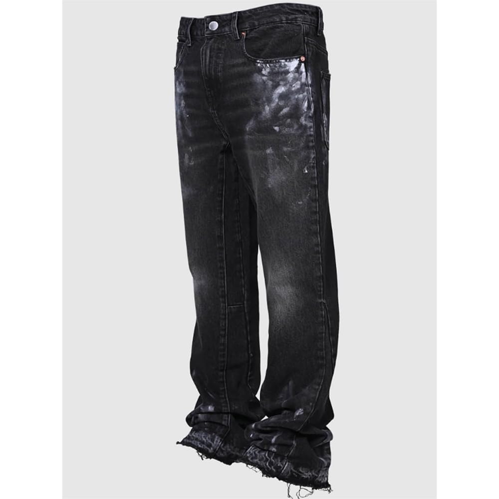 Herren Schlaghose Jeans - Vintage Flared Denim Hose mit Stacked Saum Streetwear Baggy Jeans gerades Bein Y2K Jeans Oversized BaggyJeans für Hip Hop Freizeit