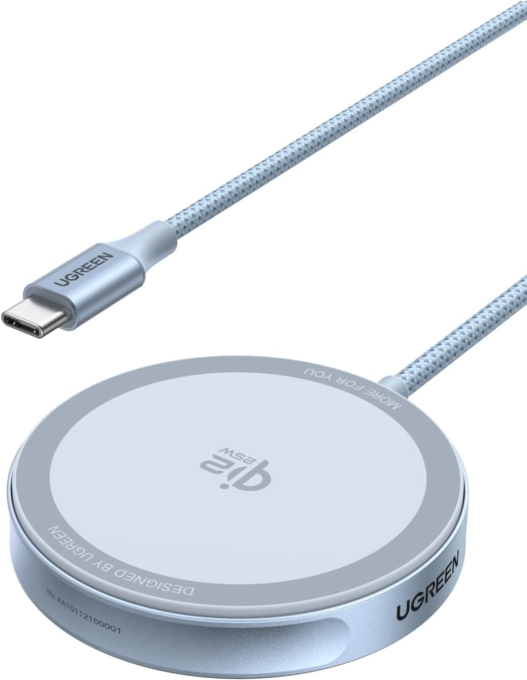 UGREEN MagFlow Magnetisches Wireless Charger 25W, Qi2 zertifizierte Kabelloses Ladepad kompatibel mit MagSafe für iPhone 17/16 Serie & AirPods, mit 1.5m geflochtenem Kabel