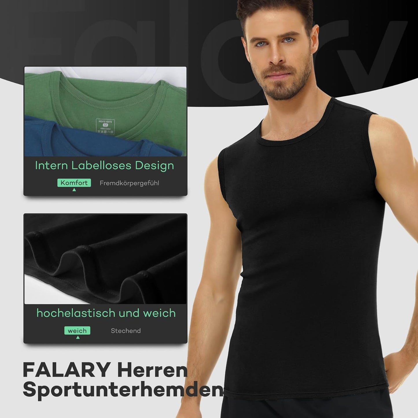 FALARY 3er Pack Unterhemd Herren gekämmte Baumwolle Tank Top Herren Unterhemden Mehrfarbig