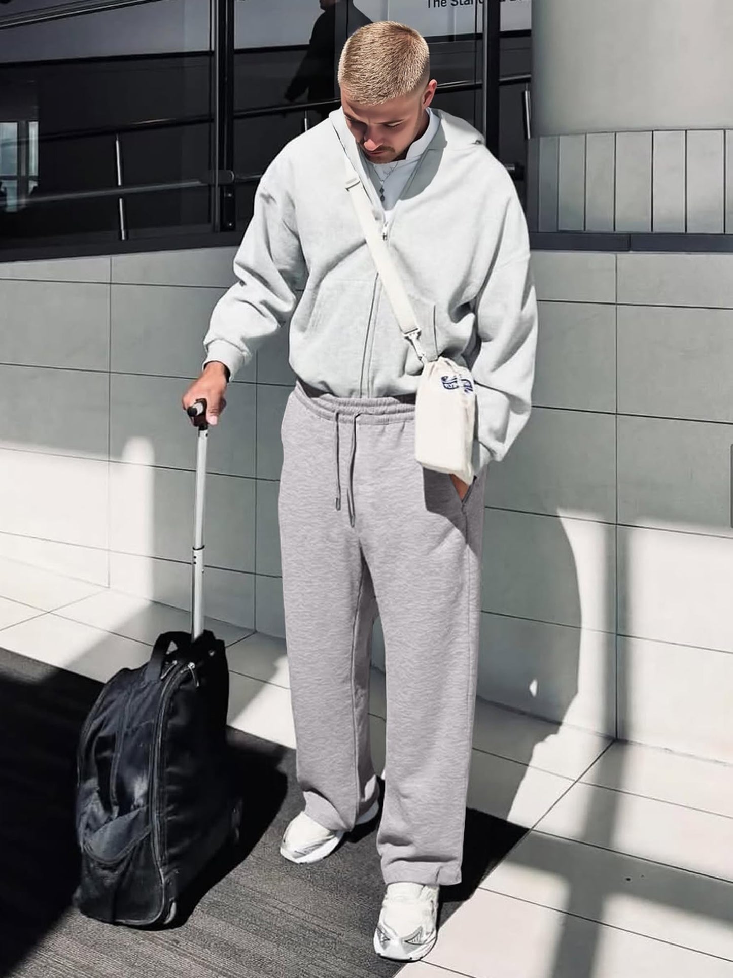 JMIERR Herren Casual Baggy Hosen Breite Beine Lounge Workout Gym Reise Sweatpants mit Taschen S-3XL