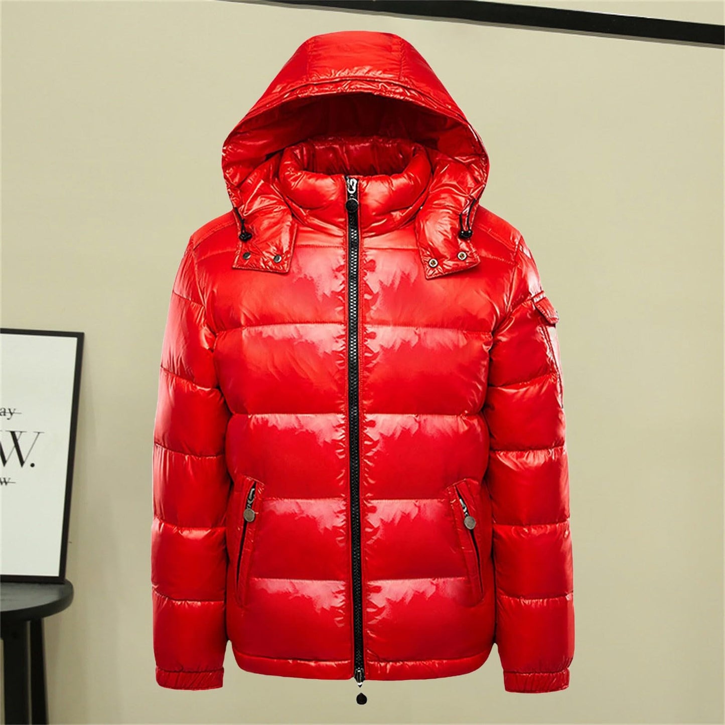 Generisch Daunenjacke Herren Männer Warme Daunenjacken Reflektierende Jack Metall Glänzende Windjacke Parka Steppjacke Herren Einfarbig Winter Schnee Unten Jacken Glänzende Daunenjacke Herren
