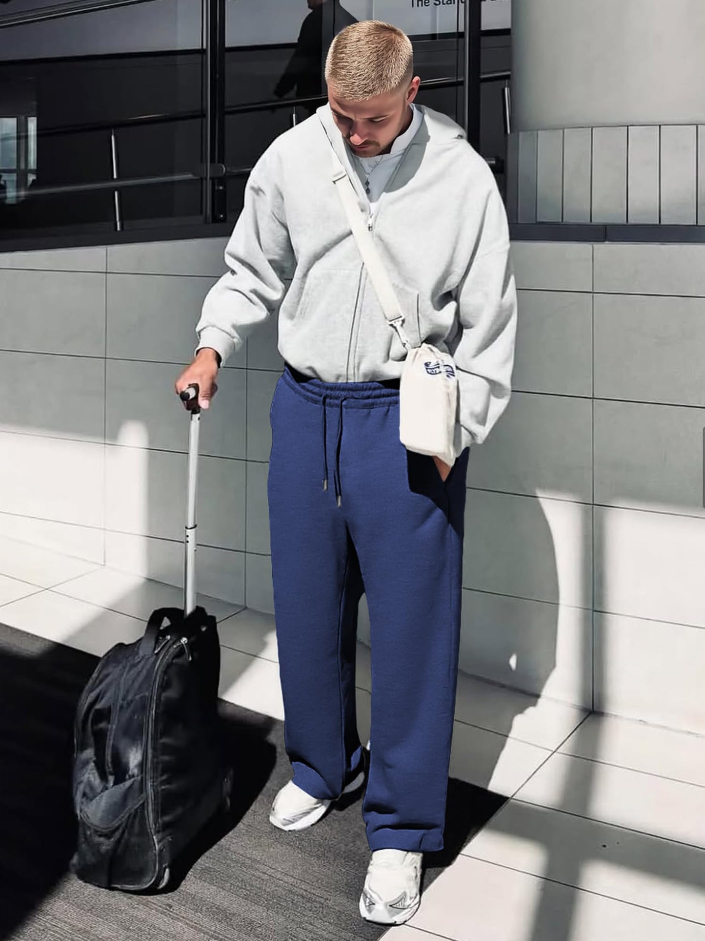JMIERR Herren Casual Baggy Hosen Breite Beine Lounge Workout Gym Reise Sweatpants mit Taschen S-3XL