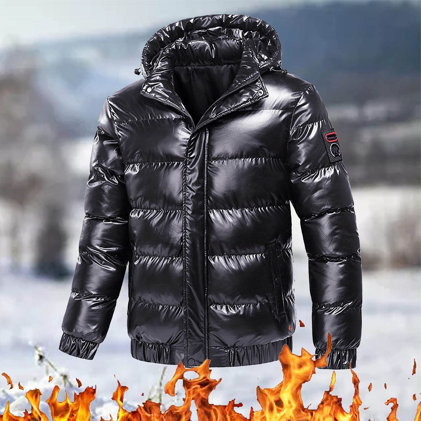 Generisch Daunenjacke Herren Männer Warme Daunenjacken Reflektierende Jack Metall Glänzende Windjacke Parka Steppjacke Herren Einfarbig Winter Schnee Unten Jacken Glänzende Daunenjacke Herren