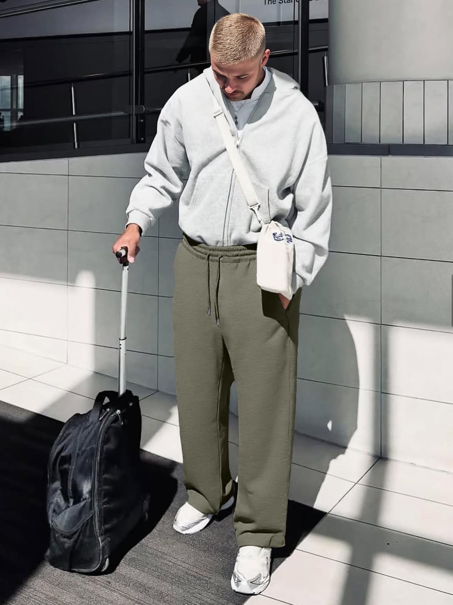 JMIERR Herren Casual Baggy Hosen Breite Beine Lounge Workout Gym Reise Sweatpants mit Taschen S-3XL