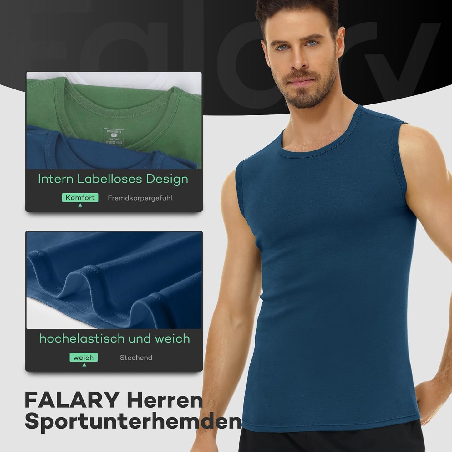 FALARY 3er Pack Unterhemd Herren gekämmte Baumwolle Tank Top Herren Unterhemden Mehrfarbig