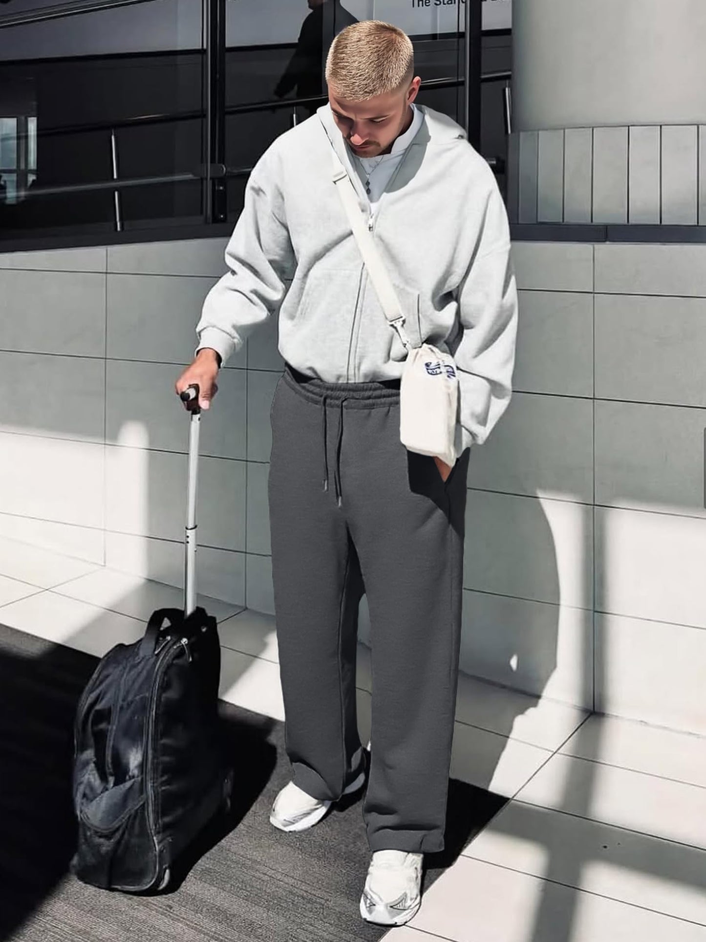 JMIERR Herren Casual Baggy Hosen Breite Beine Lounge Workout Gym Reise Sweatpants mit Taschen S-3XL