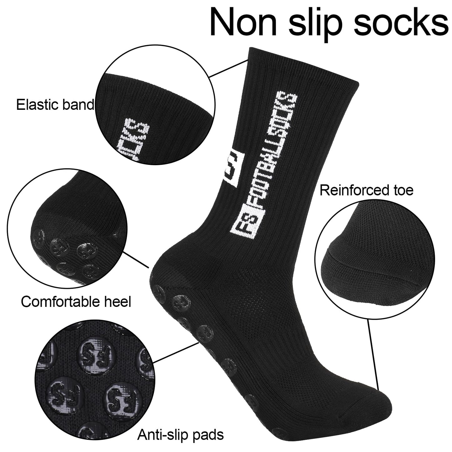 Apricitie 6 Paare Fußball Socken,Sportsocken 39-46 Anti Rutsch Grip Fussball Socken Rutschfeste Fußballsocken für Herren Damen Fussball Basketball Laufen Radfahren
