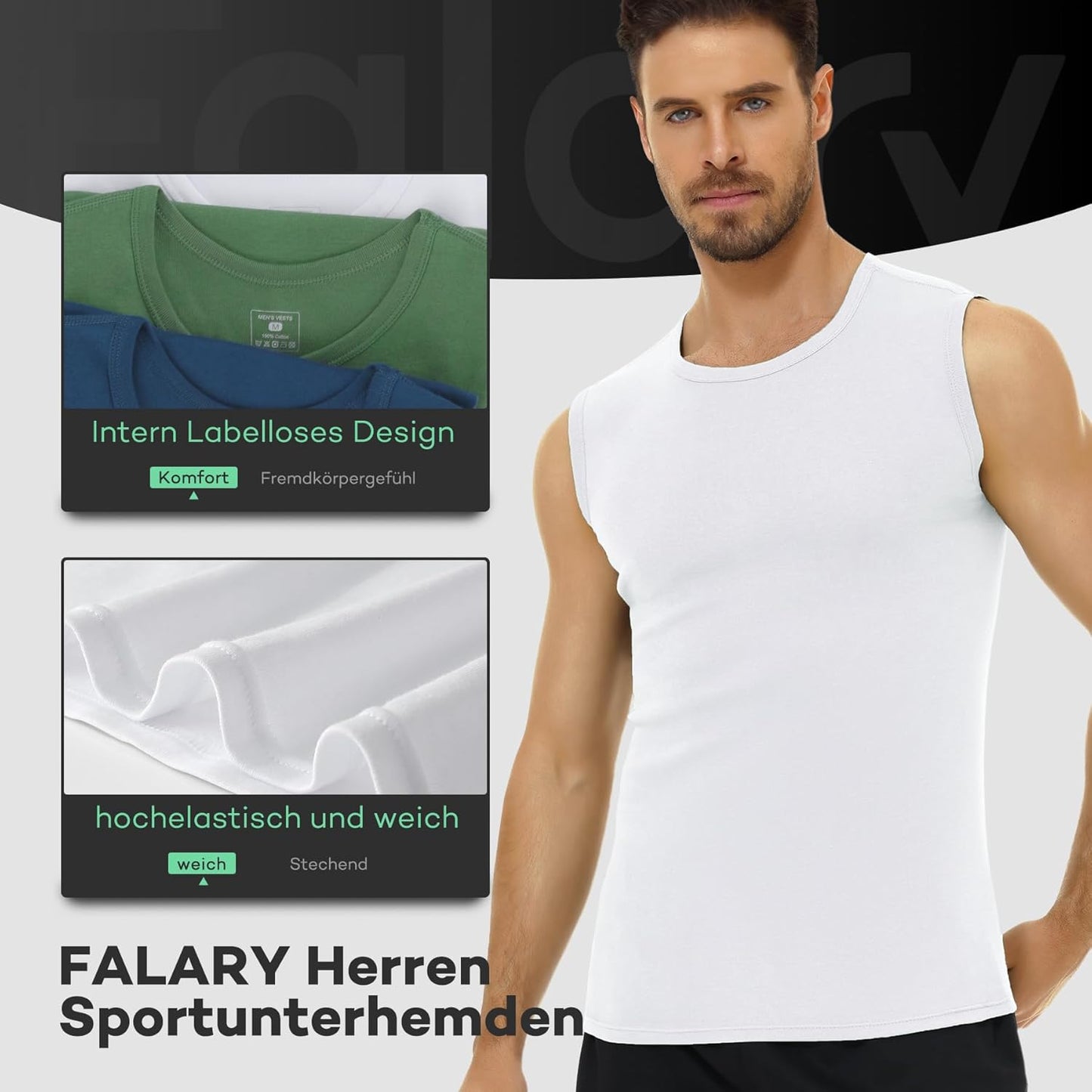 FALARY 3er Pack Unterhemd Herren gekämmte Baumwolle Tank Top Herren Unterhemden Mehrfarbig