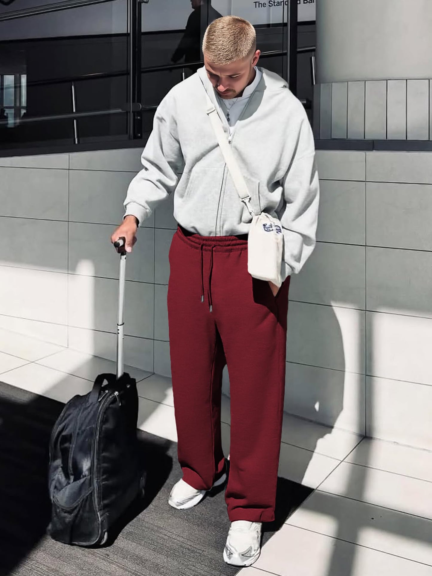 JMIERR Herren Casual Baggy Hosen Breite Beine Lounge Workout Gym Reise Sweatpants mit Taschen S-3XL