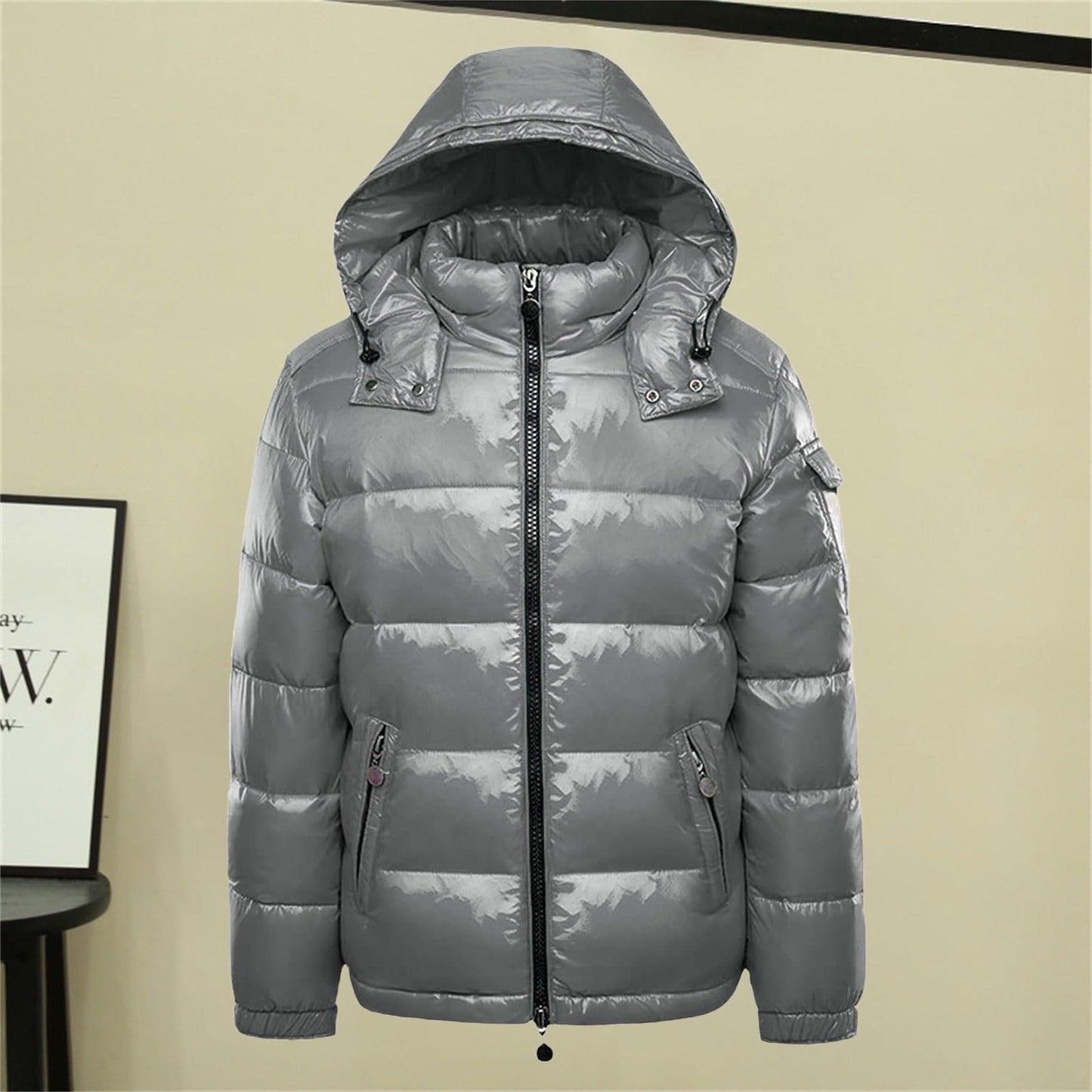 Generisch Daunenjacke Herren Männer Warme Daunenjacken Reflektierende Jack Metall Glänzende Windjacke Parka Steppjacke Herren Einfarbig Winter Schnee Unten Jacken Glänzende Daunenjacke Herren