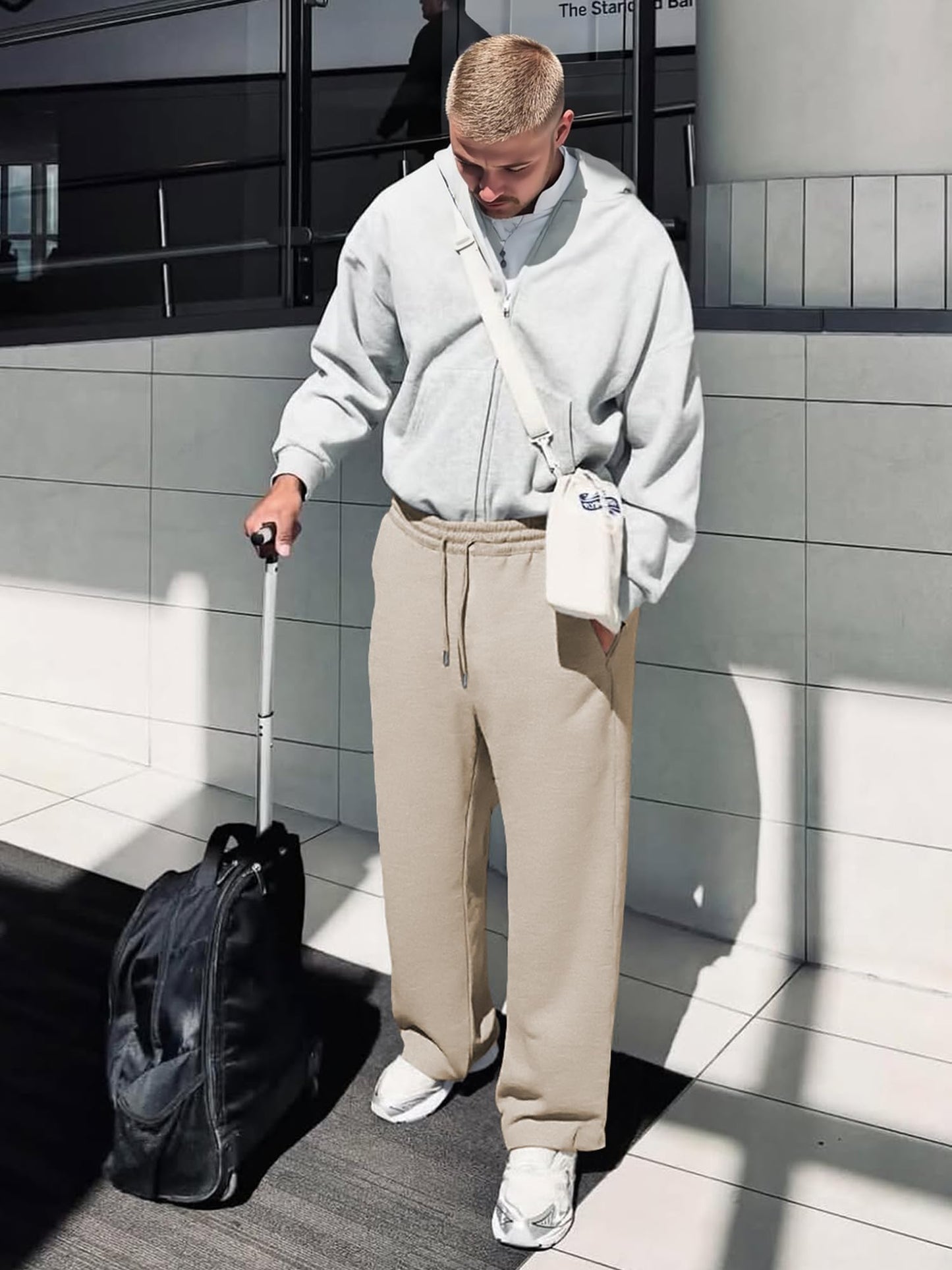 JMIERR Herren Casual Baggy Hosen Breite Beine Lounge Workout Gym Reise Sweatpants mit Taschen S-3XL