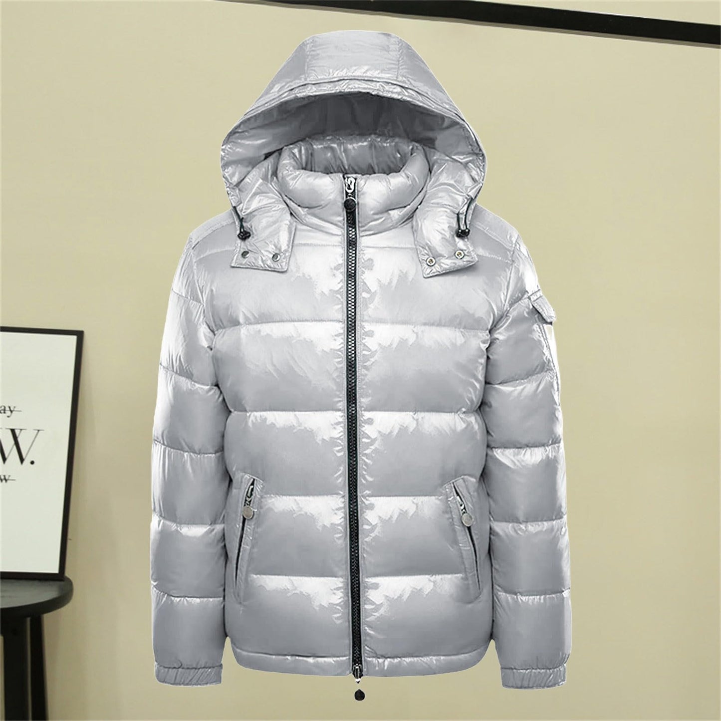 Generisch Daunenjacke Herren Männer Warme Daunenjacken Reflektierende Jack Metall Glänzende Windjacke Parka Steppjacke Herren Einfarbig Winter Schnee Unten Jacken Glänzende Daunenjacke Herren