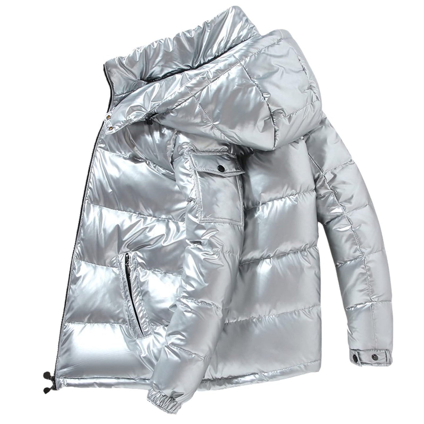 Generisch Daunenjacke Herren Männer Warme Daunenjacken Reflektierende Jack Metall Glänzende Windjacke Parka Steppjacke Herren Einfarbig Winter Schnee Unten Jacken Glänzende Daunenjacke Herren