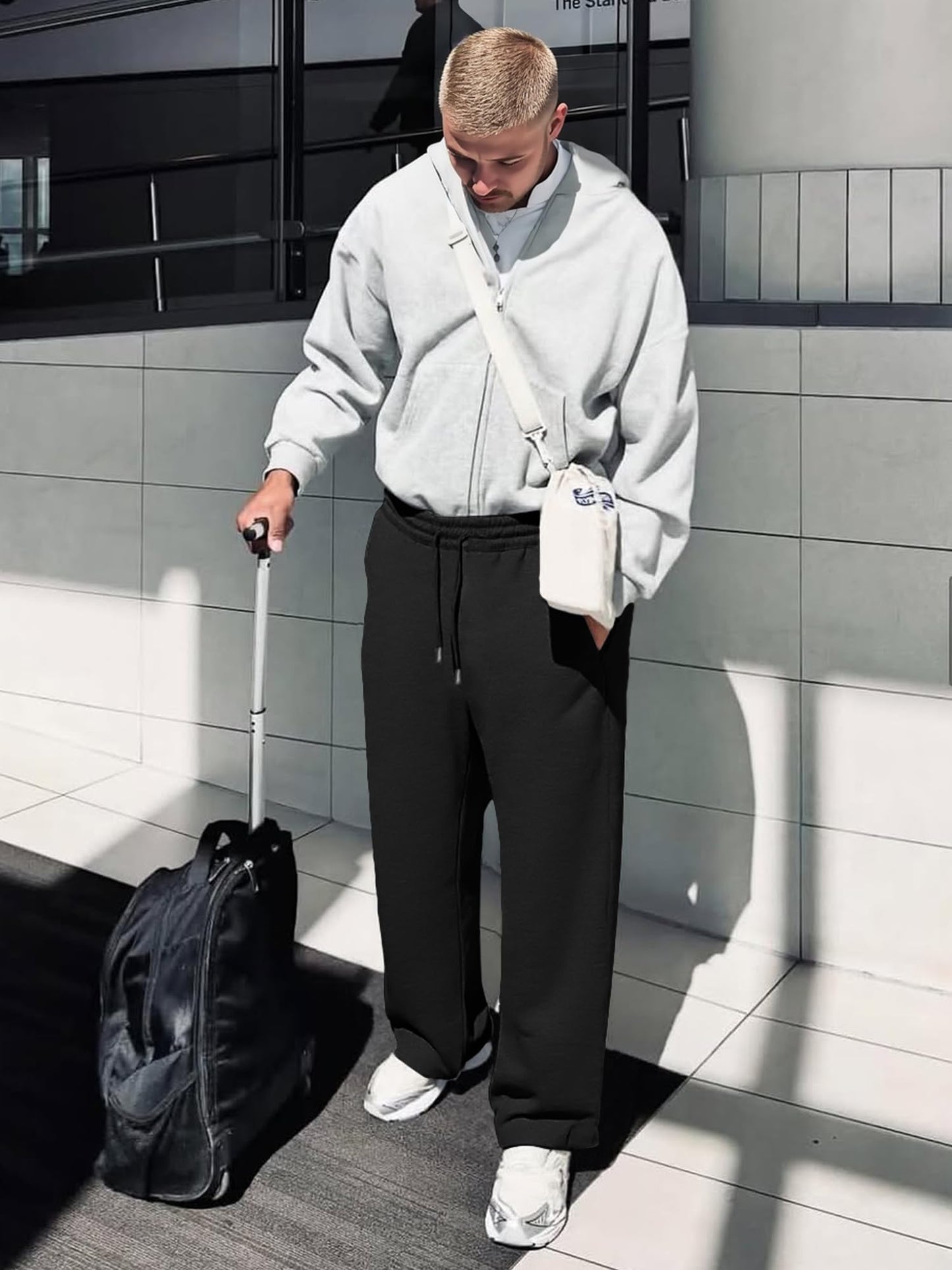 JMIERR Herren Casual Baggy Hosen Breite Beine Lounge Workout Gym Reise Sweatpants mit Taschen S-3XL