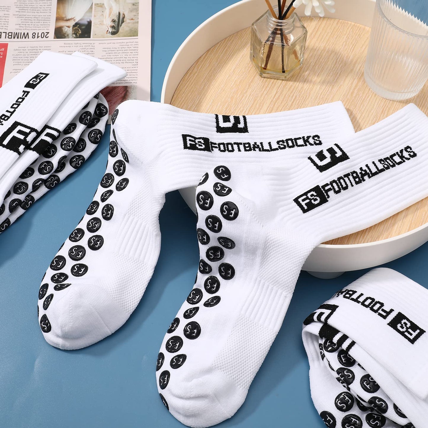 Apricitie 6 Paare Fußball Socken,Sportsocken 39-46 Anti Rutsch Grip Fussball Socken Rutschfeste Fußballsocken für Herren Damen Fussball Basketball Laufen Radfahren