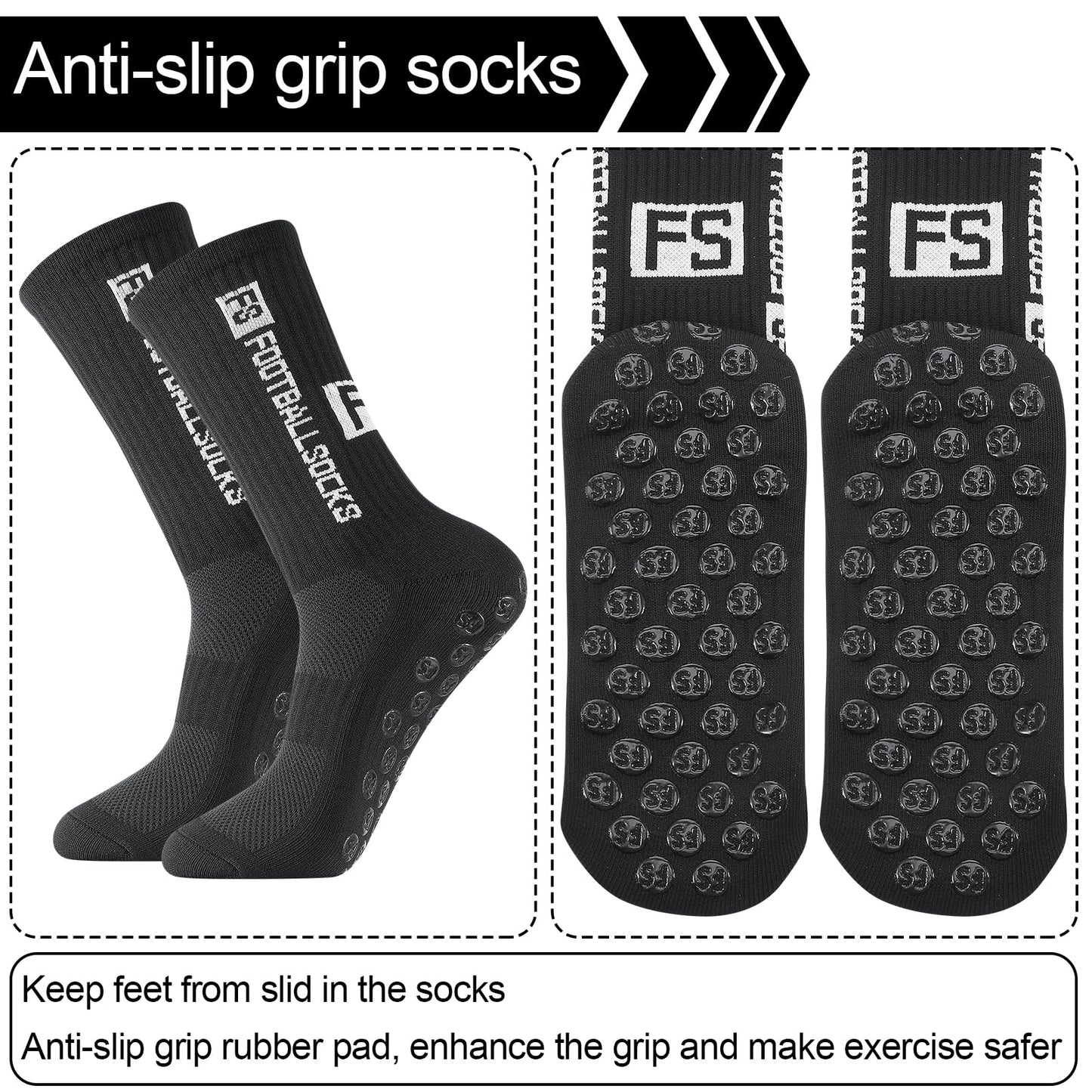 Apricitie 6 Paare Fußball Socken,Sportsocken 39-46 Anti Rutsch Grip Fussball Socken Rutschfeste Fußballsocken für Herren Damen Fussball Basketball Laufen Radfahren