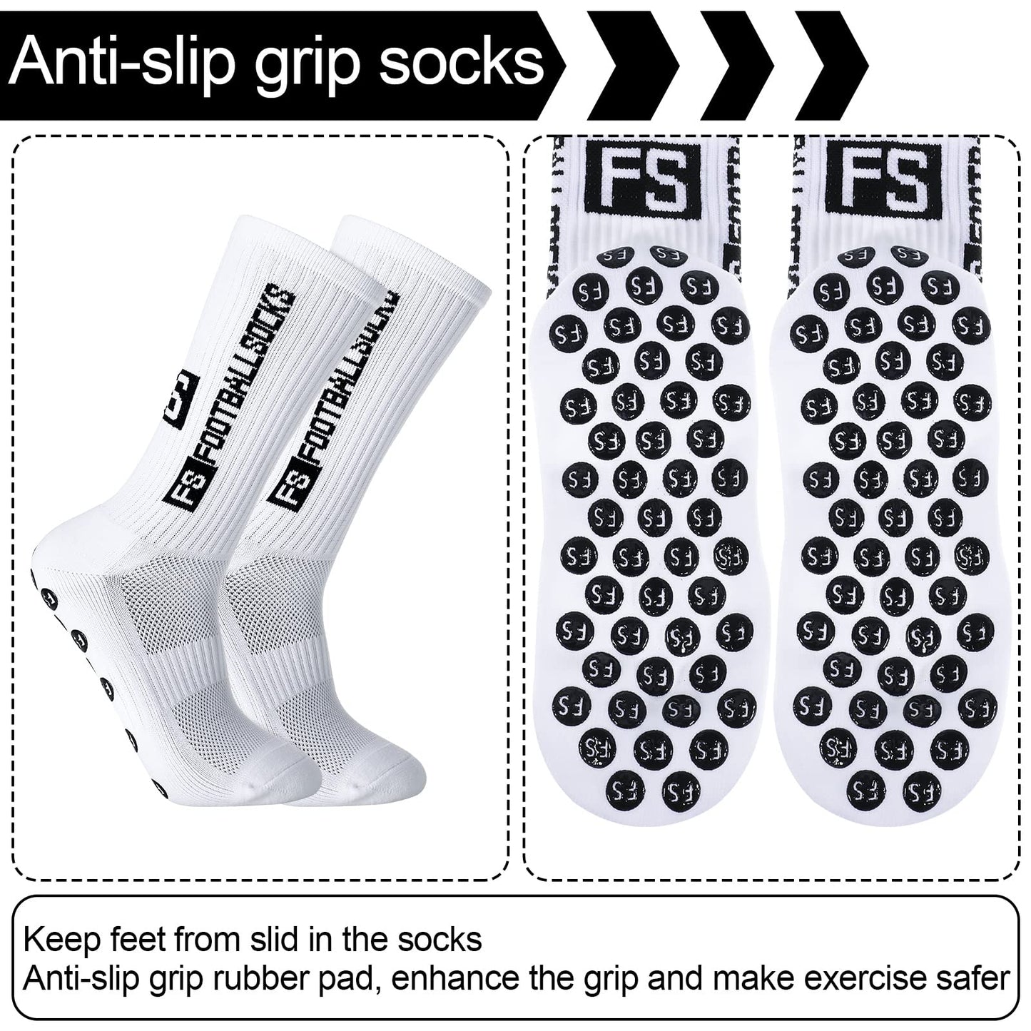 Apricitie 6 Paare Fußball Socken,Sportsocken 39-46 Anti Rutsch Grip Fussball Socken Rutschfeste Fußballsocken für Herren Damen Fussball Basketball Laufen Radfahren