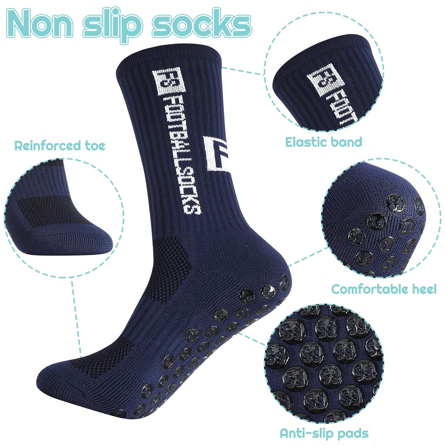 Apricitie 6 Paare Fußball Socken,Sportsocken 39-46 Anti Rutsch Grip Fussball Socken Rutschfeste Fußballsocken für Herren Damen Fussball Basketball Laufen Radfahren