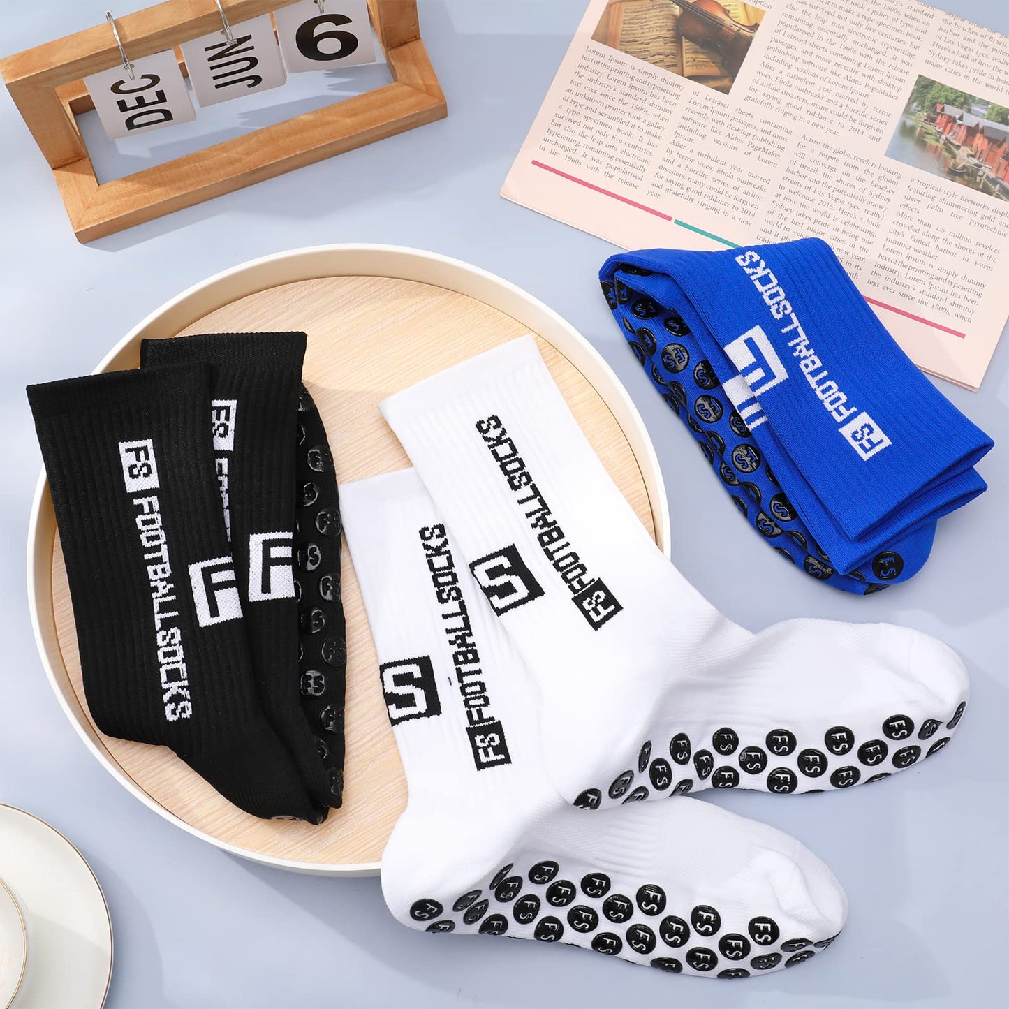Apricitie 6 Paare Fußball Socken,Sportsocken 39-46 Anti Rutsch Grip Fussball Socken Rutschfeste Fußballsocken für Herren Damen Fussball Basketball Laufen Radfahren