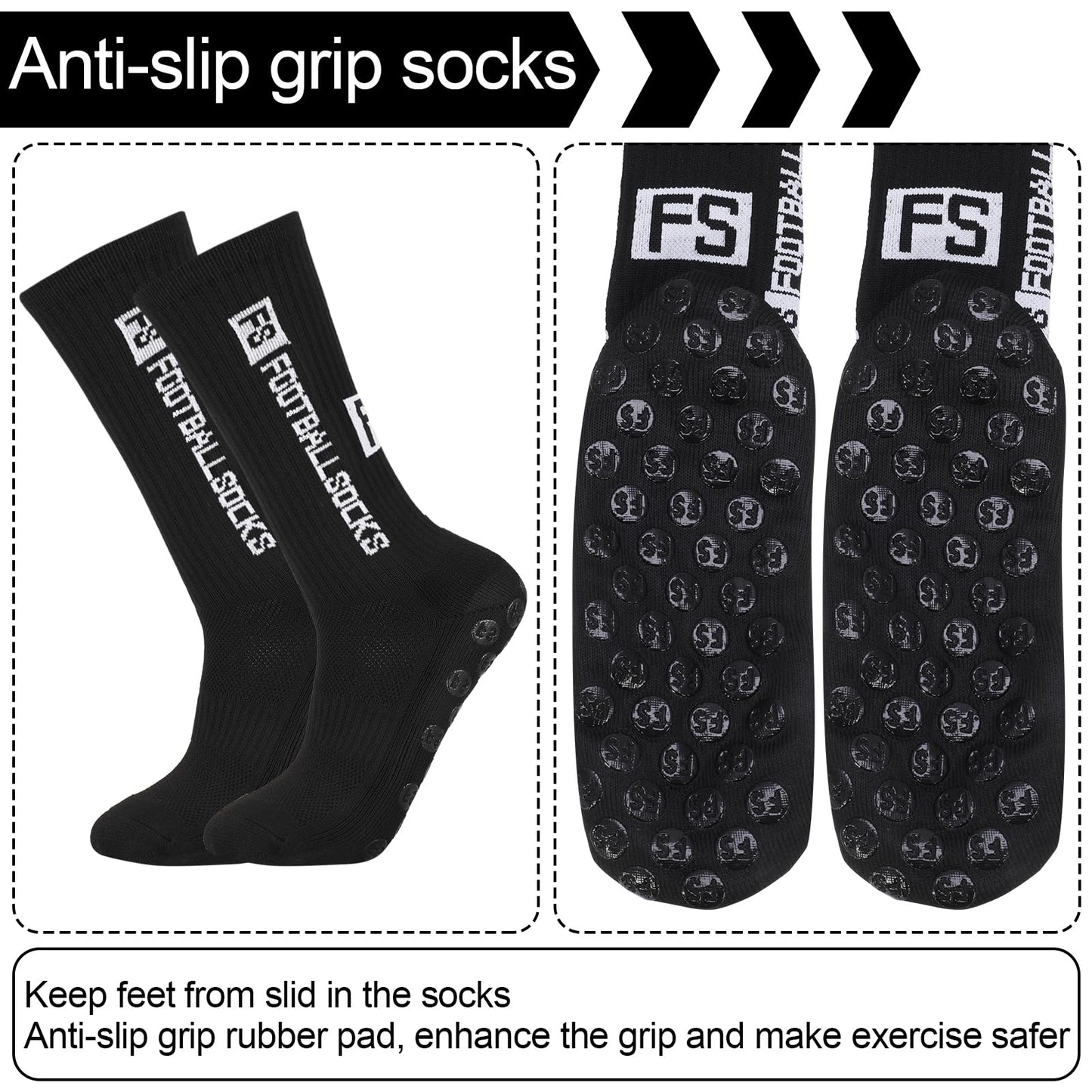 Apricitie 6 Paare Fußball Socken,Sportsocken 39-46 Anti Rutsch Grip Fussball Socken Rutschfeste Fußballsocken für Herren Damen Fussball Basketball Laufen Radfahren