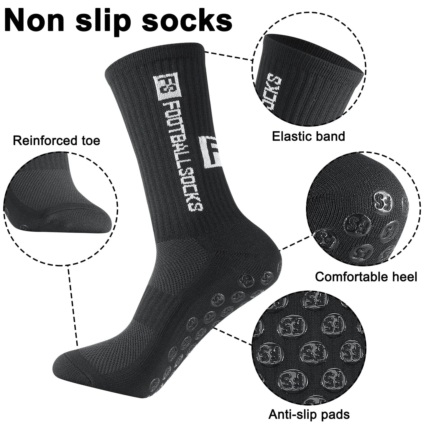 Apricitie 6 Paare Fußball Socken,Sportsocken 39-46 Anti Rutsch Grip Fussball Socken Rutschfeste Fußballsocken für Herren Damen Fussball Basketball Laufen Radfahren