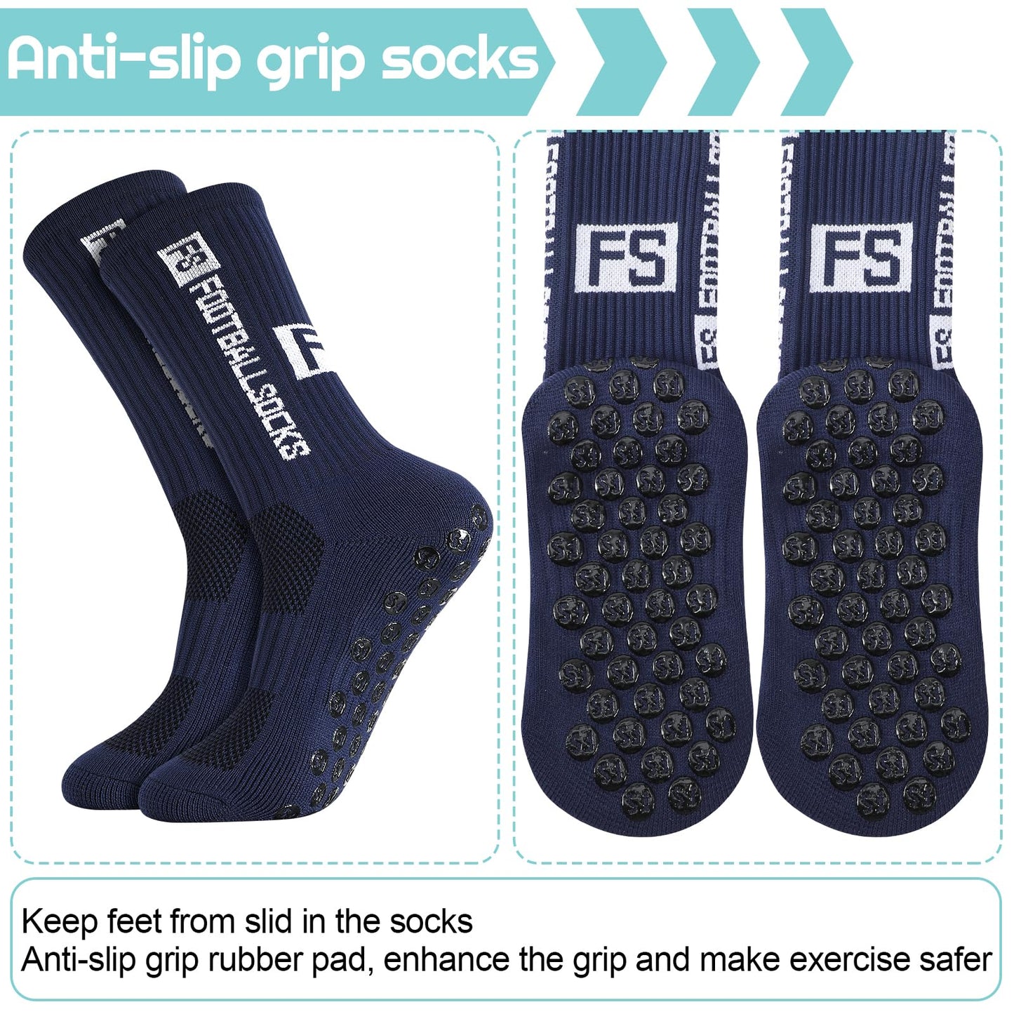 Apricitie 6 Paare Fußball Socken,Sportsocken 39-46 Anti Rutsch Grip Fussball Socken Rutschfeste Fußballsocken für Herren Damen Fussball Basketball Laufen Radfahren