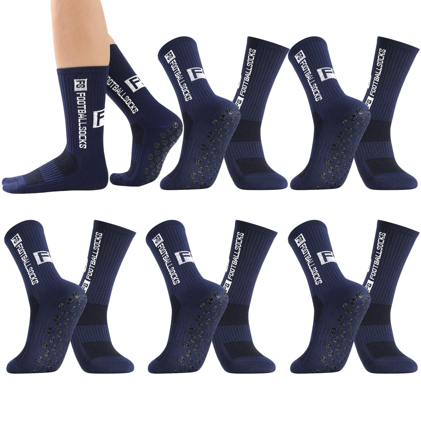 Apricitie 6 Paare Fußball Socken,Sportsocken 39-46 Anti Rutsch Grip Fussball Socken Rutschfeste Fußballsocken für Herren Damen Fussball Basketball Laufen Radfahren