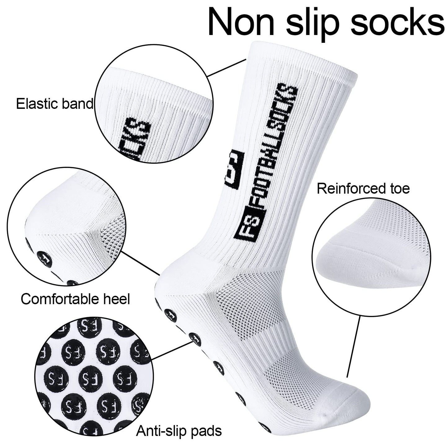 Apricitie 6 Paare Fußball Socken,Sportsocken 39-46 Anti Rutsch Grip Fussball Socken Rutschfeste Fußballsocken für Herren Damen Fussball Basketball Laufen Radfahren