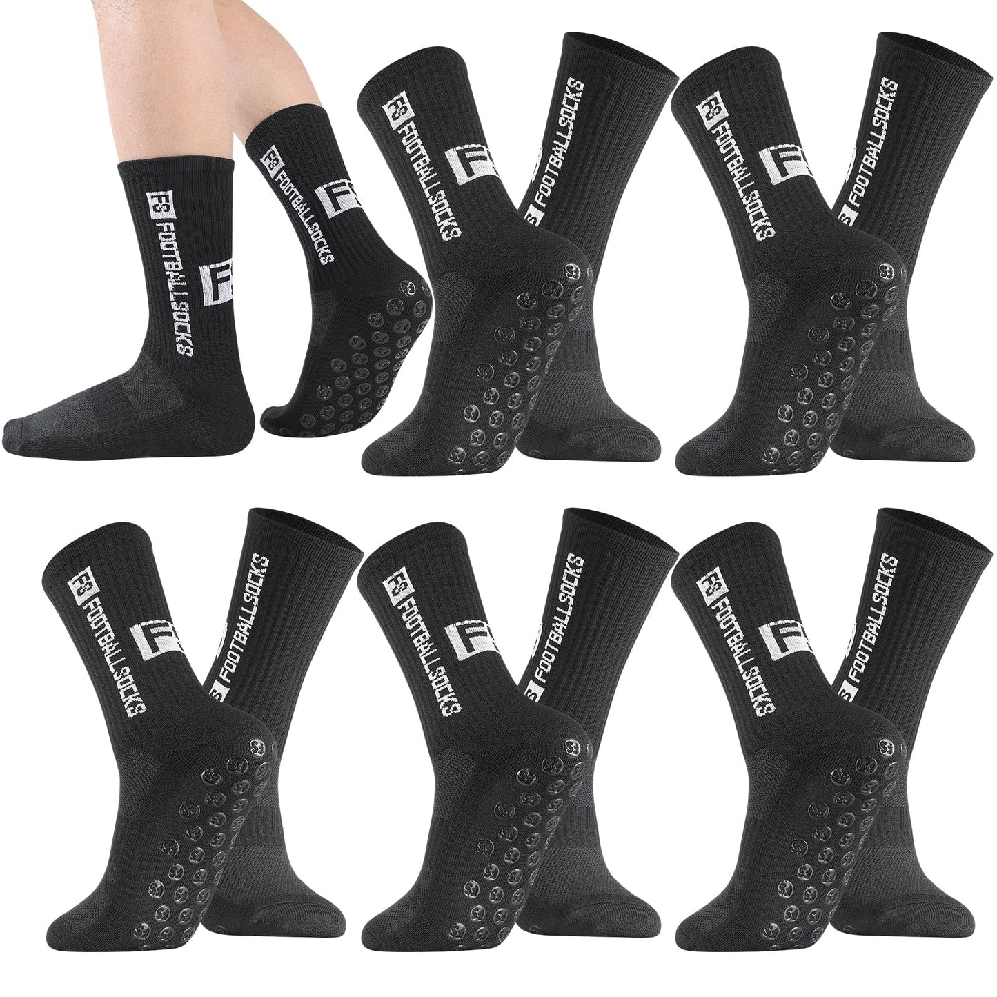 Apricitie 6 Paare Fußball Socken,Sportsocken 39-46 Anti Rutsch Grip Fussball Socken Rutschfeste Fußballsocken für Herren Damen Fussball Basketball Laufen Radfahren
