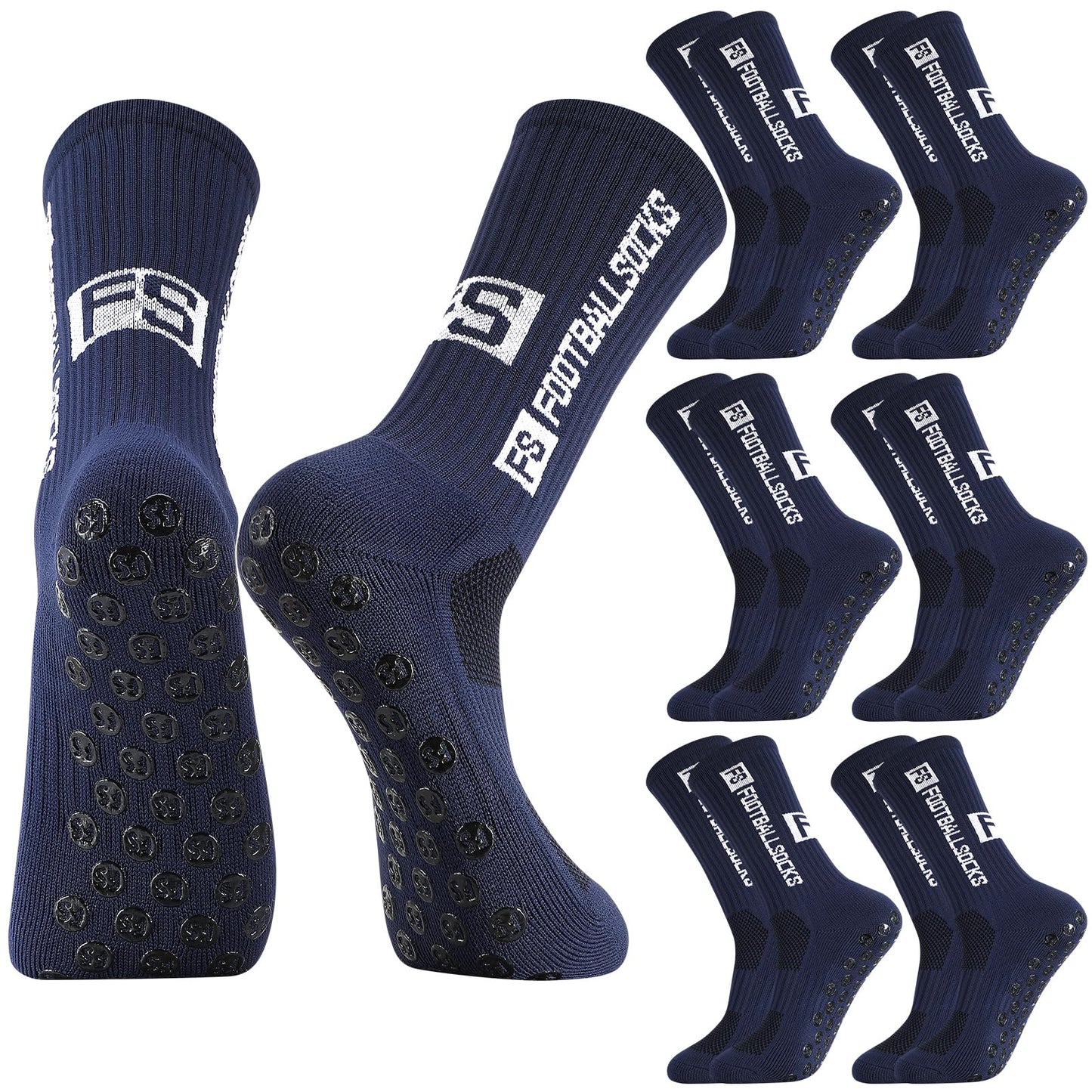 Apricitie 6 Paare Fußball Socken,Sportsocken 39-46 Anti Rutsch Grip Fussball Socken Rutschfeste Fußballsocken für Herren Damen Fussball Basketball Laufen Radfahren