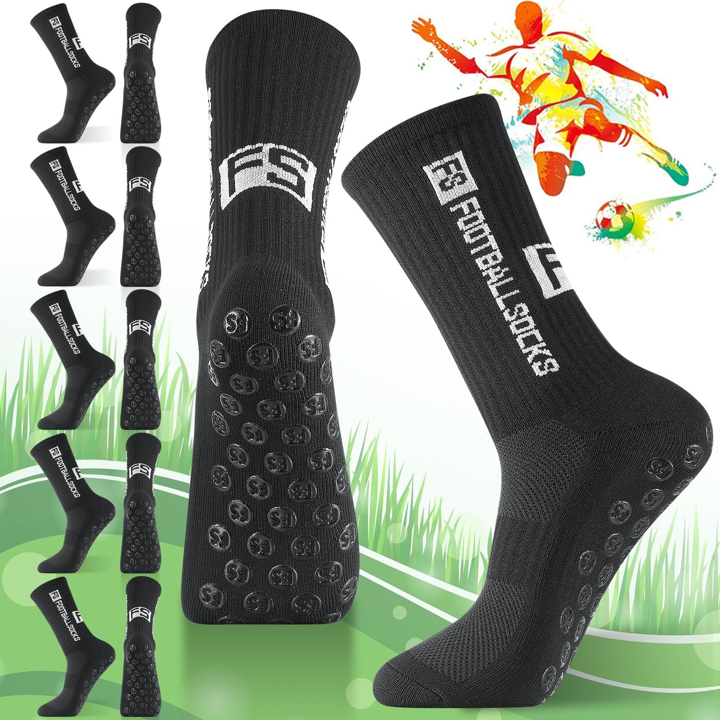 Apricitie 6 Paare Fußball Socken,Sportsocken 39-46 Anti Rutsch Grip Fussball Socken Rutschfeste Fußballsocken für Herren Damen Fussball Basketball Laufen Radfahren