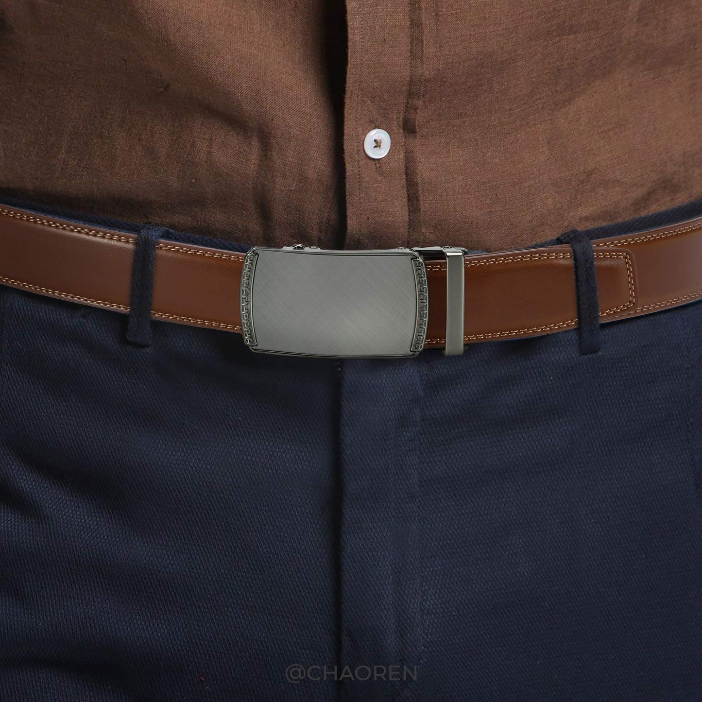 CHAOREN Gürtel Herren, Automatik Ledergürtel Herren Ratsche für Business Anzug, 35mm Gürtel ohne Löcher, Größe Angepasst