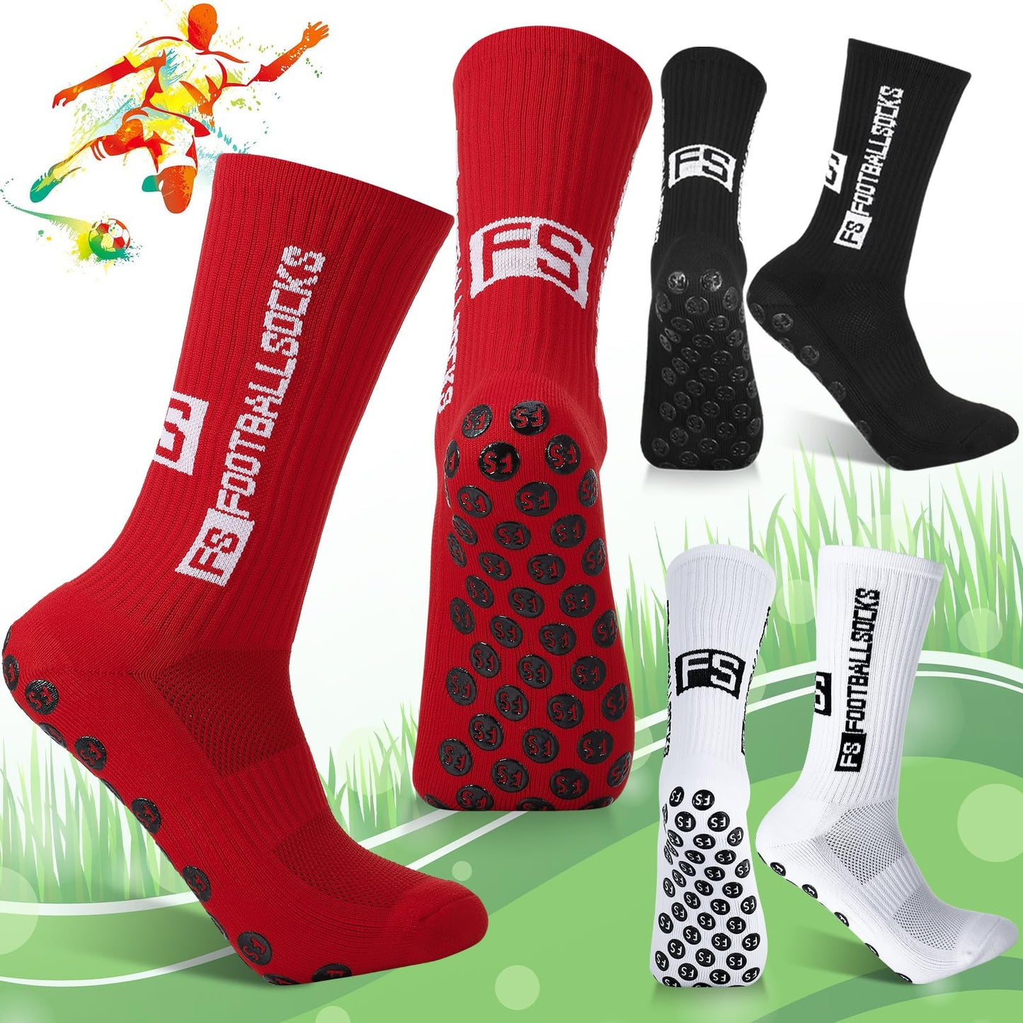 Apricitie 6 Paare Fußball Socken,Sportsocken 39-46 Anti Rutsch Grip Fussball Socken Rutschfeste Fußballsocken für Herren Damen Fussball Basketball Laufen Radfahren