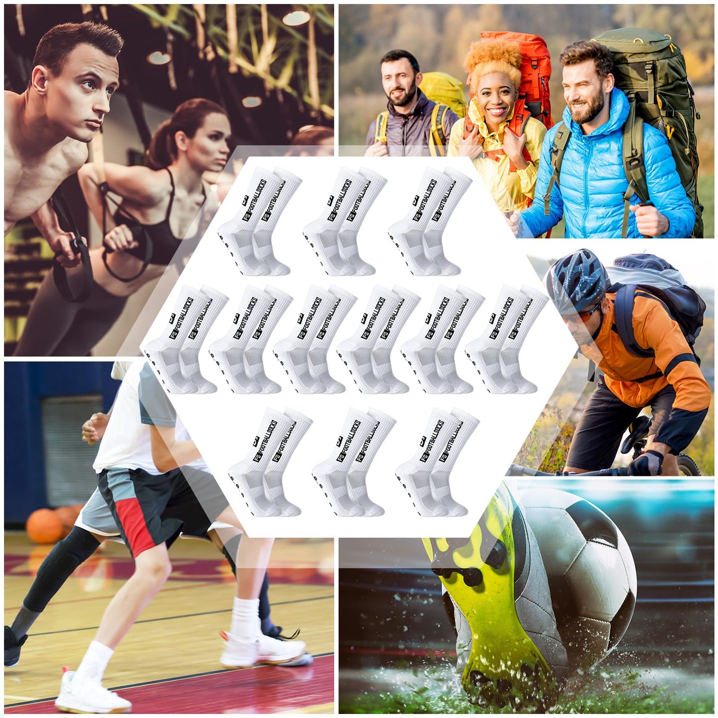 Apricitie 6 Paare Fußball Socken,Sportsocken 39-46 Anti Rutsch Grip Fussball Socken Rutschfeste Fußballsocken für Herren Damen Fussball Basketball Laufen Radfahren