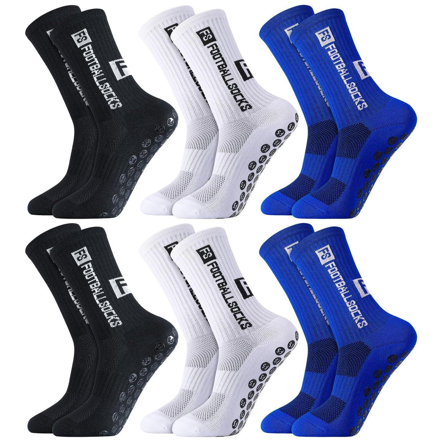 Apricitie 6 Paare Fußball Socken,Sportsocken 39-46 Anti Rutsch Grip Fussball Socken Rutschfeste Fußballsocken für Herren Damen Fussball Basketball Laufen Radfahren