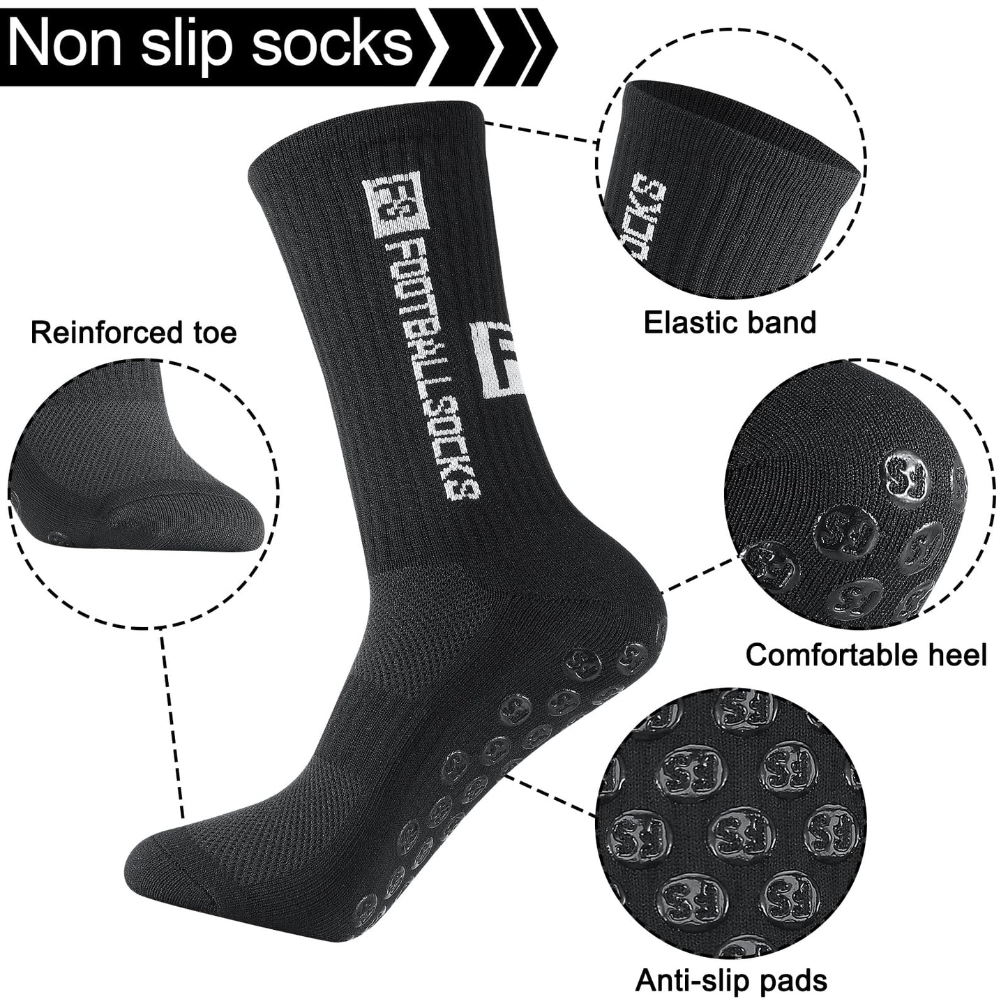 Apricitie 6 Paare Fußball Socken,Sportsocken 39-46 Anti Rutsch Grip Fussball Socken Rutschfeste Fußballsocken für Herren Damen Fussball Basketball Laufen Radfahren