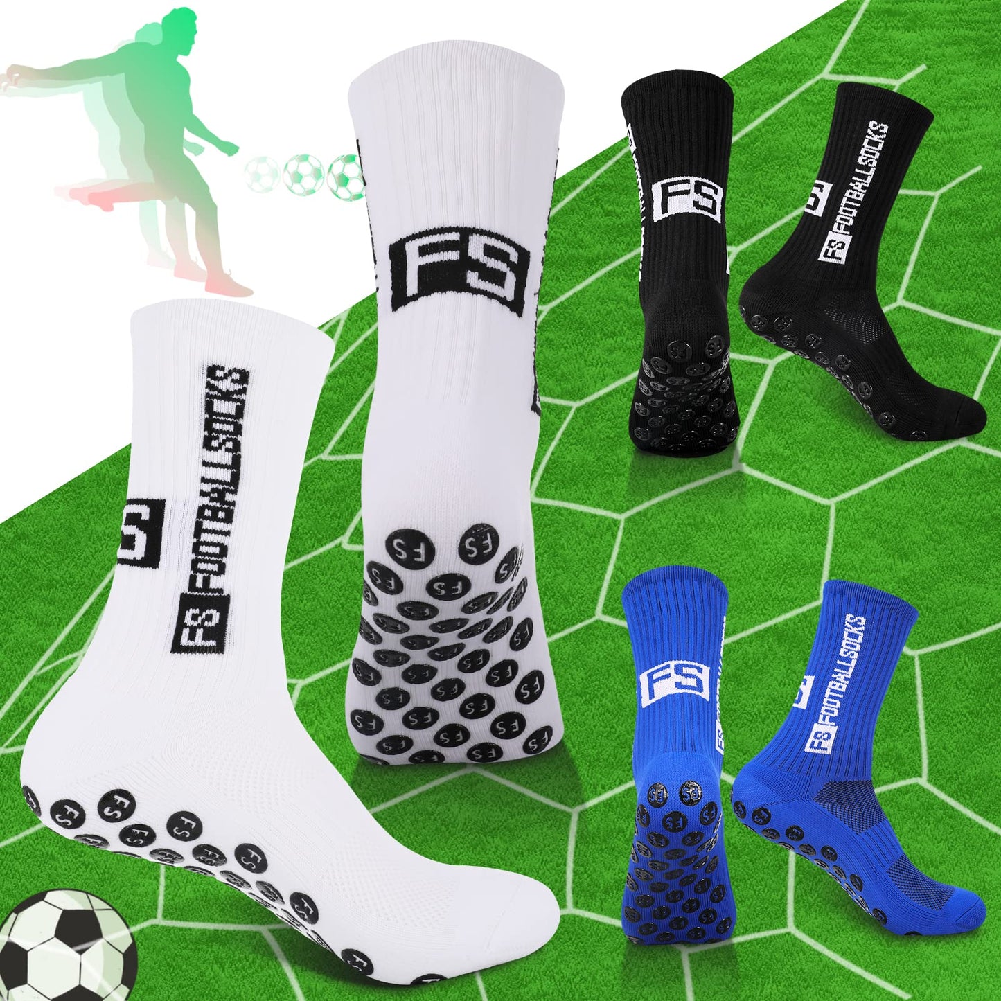 Apricitie 6 Paare Fußball Socken,Sportsocken 39-46 Anti Rutsch Grip Fussball Socken Rutschfeste Fußballsocken für Herren Damen Fussball Basketball Laufen Radfahren