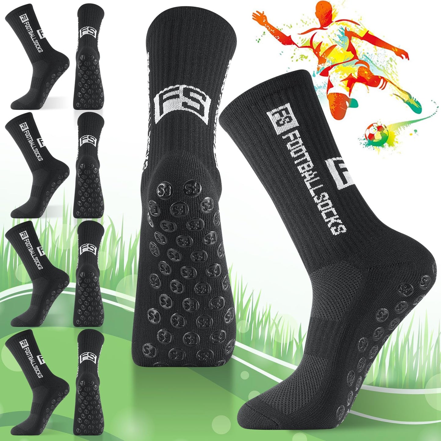 Apricitie 6 Paare Fußball Socken,Sportsocken 39-46 Anti Rutsch Grip Fussball Socken Rutschfeste Fußballsocken für Herren Damen Fussball Basketball Laufen Radfahren