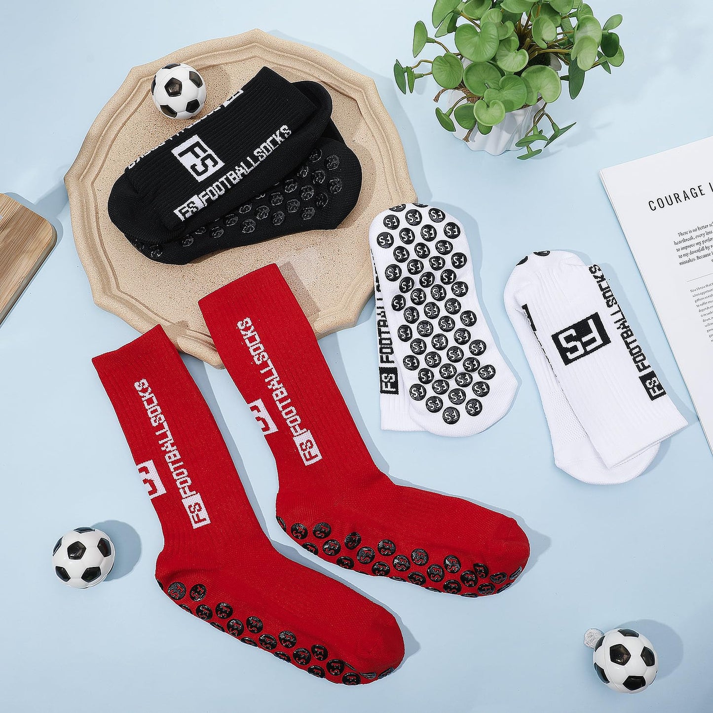 Apricitie 6 Paare Fußball Socken,Sportsocken 39-46 Anti Rutsch Grip Fussball Socken Rutschfeste Fußballsocken für Herren Damen Fussball Basketball Laufen Radfahren