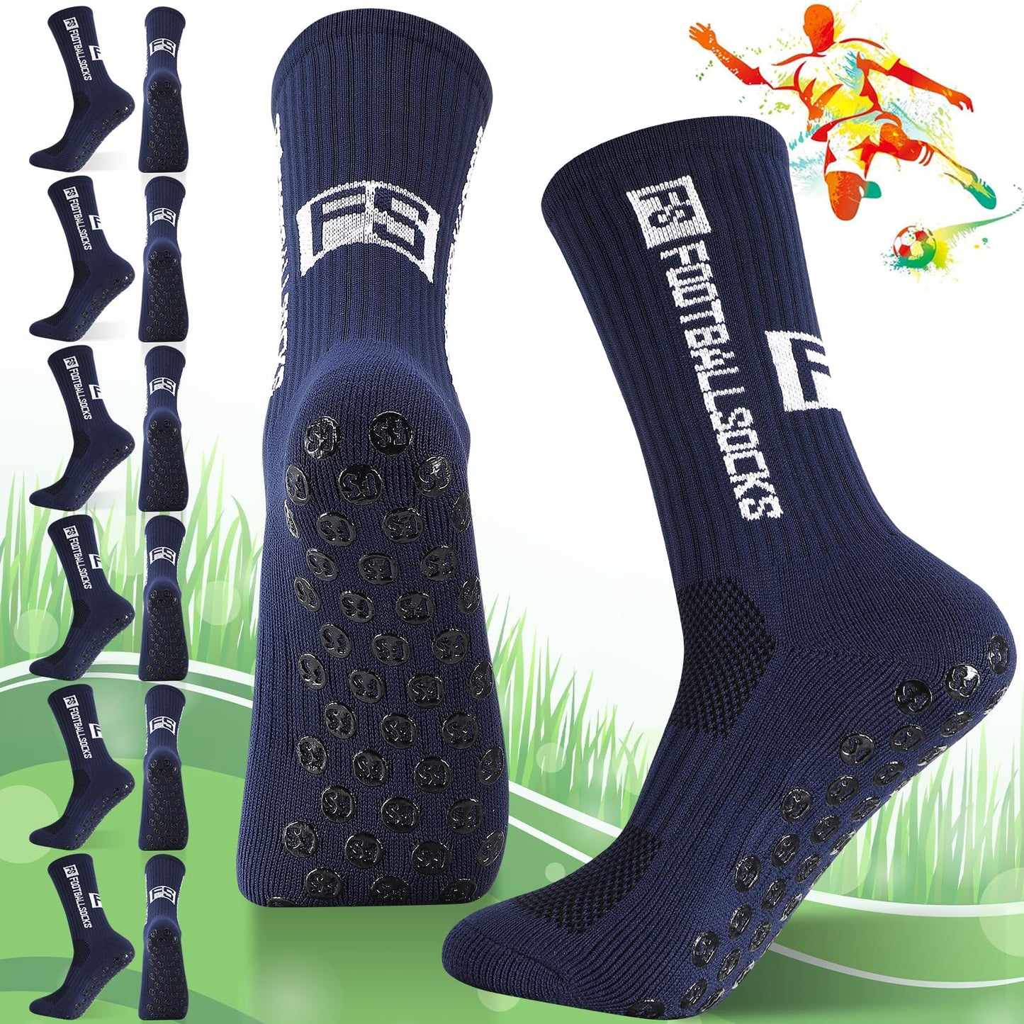 Apricitie 6 Paare Fußball Socken,Sportsocken 39-46 Anti Rutsch Grip Fussball Socken Rutschfeste Fußballsocken für Herren Damen Fussball Basketball Laufen Radfahren