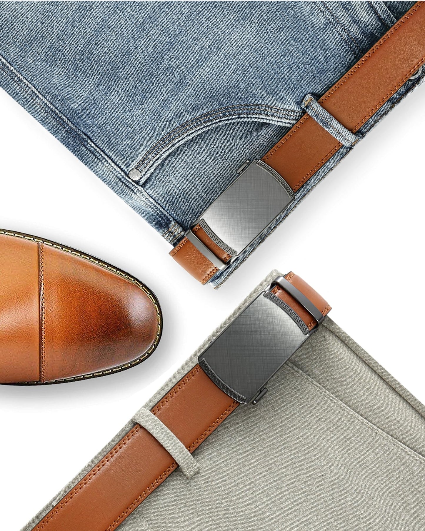 CHAOREN Gürtel Herren, Automatik Ledergürtel Herren Ratsche für Business Anzug, 35mm Gürtel ohne Löcher, Größe Angepasst