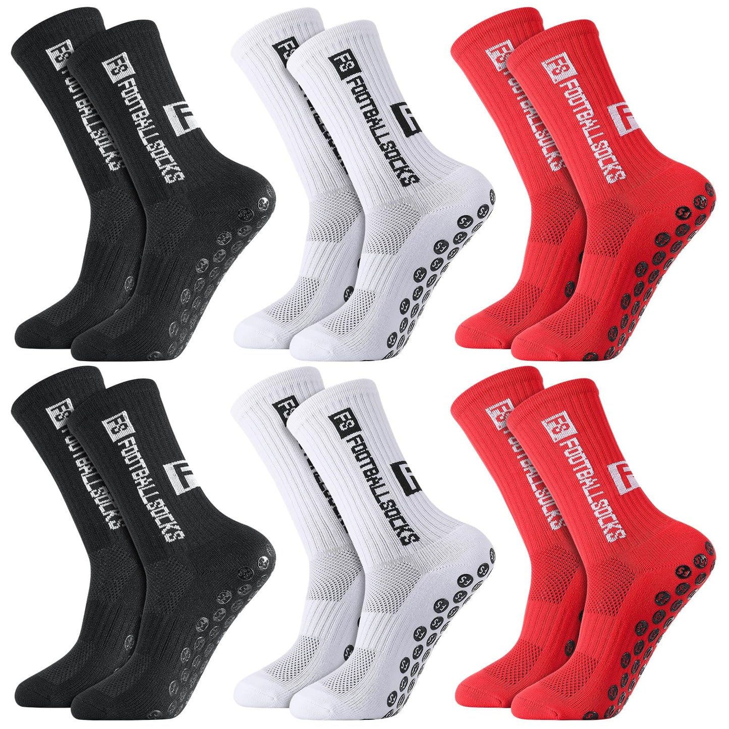 Apricitie 6 Paare Fußball Socken,Sportsocken 39-46 Anti Rutsch Grip Fussball Socken Rutschfeste Fußballsocken für Herren Damen Fussball Basketball Laufen Radfahren