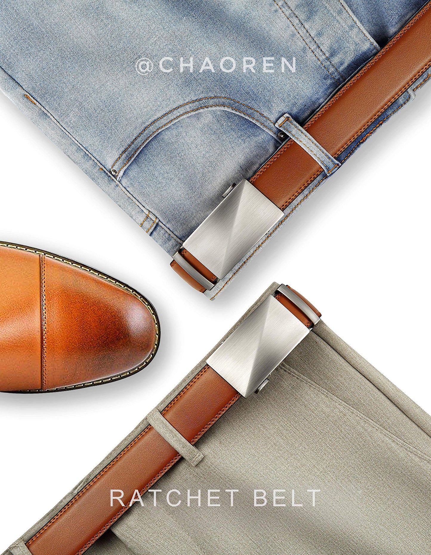 CHAOREN Gürtel Herren, Automatik Ledergürtel Herren Ratsche für Business Anzug, 35mm Gürtel ohne Löcher, Größe Angepasst